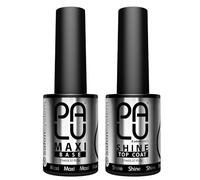 Palu Salon System - Base Coat Maxi + Top Coat Shine Set - Base para Uñas UV, Transparente, sin Ácidos, Autonivelante, Alta Adherencia, set: 2 productos x 11g