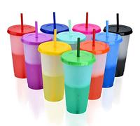 PALUDO 10 Piezas Vasos de Plástico Reutilizables con Pajita y Tapa, 710ml Copas de Plastico que Cambian de Colors, Taza de Viaje Vasos Plastico Colores para Niños y Adultos Fiestas