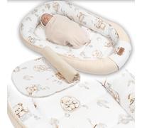 PaLulli Nido extra grande para bebés de 100 x 60 cm, juego con inserto extraíble de algodón, nido de peluche reversible para bebés, hecho a mano, transpirable y seguro (oso beige)