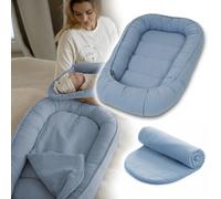 PaLulli Nido para bebé 100 x 60 cm, suave nido de muselina con colchón, nido para dormir, capullo, cama de viaje para recién nacidos, 100% algodón, azul