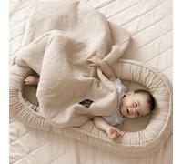 PaLulli® Nido para bebé 2 en 1 con Manta de 100% Muselina de algodón prémium, 100 x 60 cm, Solapa con Cierre de Velcro, Cambiador para bebés y bebés (Beige)