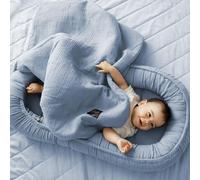 PaLulli® Nido para bebé 2 en 1 con Manta de 100% Muselina de algodón prémium, 100 x 60 cm, Solapa con Cierre de Velcro, Cambiador para bebés y bebés (Azul)