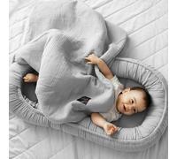 PaLulli® Nido para bebé 2 en 1 con Manta de 100% Muselina de algodón prémium, 100 x 60 cm, Solapa con Cierre de Velcro, Cambiador para bebés y bebés (Gris)