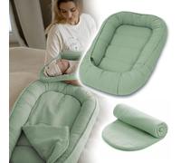 PaLulli® Nido para bebé de 100 x 60 cm, nido de muselina suave con colchón, nido para dormir, capullo, cama de viaje para recién nacidos, 100 % algodón, verde salvia