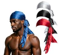 PALUMMA 4 gorras Durag de seda, durags de satén de cola larga, correas anchas, ondas para hombres y mujeres, gorras piratas para la cabeza, gorro sedoso Durag