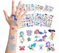 PALUMMA Tatuajes temporales de sirena del mar con purpurina, 100 unidades, pequeñas sirenas marinas, decoraciones de cumpleaños para fiestas bajo el agua, playa y piscina, pegatinas de tatuaje en el