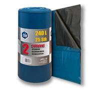 PAM-FOLIE Bolsas de basura extrafuertes, 240 l, 25 unidades, grandes y gruesas, 100 x 125 cm, doble capa, color negro y azul, bolsas de basura de construcción, bolsas universales