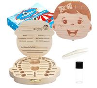 PAMBO Caja de dientes de bebé para niñas, almacenamiento de dientes de madera y caja de ahorro para niños perdidos, regalo de cumpleaños y baby shower