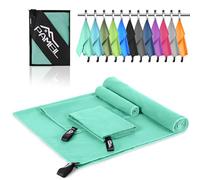 Pameil Juego de 3 toallas de microfibra (160 x 80 cm + 2 toallas pequeñas de 80 x 40 cm), de secado rápido, para sauna (verde menta)