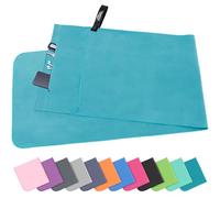 Pameil Toalla de Microfibra | 120x50cm Toalla Deporte Ligera, Absorbente y de Secado Rápido | Toalla Gimnasio con Bolsillo De Cremallera para Playa, Camping, Yoga y Sauna (Azul Pavo Real)