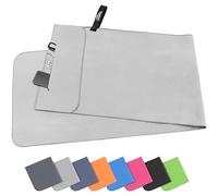 Pameil Toalla de Microfibra | 120x50cm Toalla Deporte Ligera, Absorbente y de Secado Rápido | Toalla Gimnasio con Bolsillo De Cremallera para Playa, Camping, Yoga y Sauna (Gris Claro)