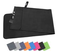 Pameil Toalla de Microfibra | 120x50cm Toalla Deporte Ligera, Absorbente y de Secado Rápido | Toalla Gimnasio con Bolsillo De Cremallera para Playa, Camping, Yoga y Sauna (Negro)