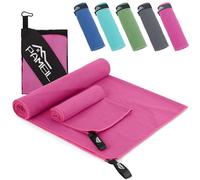 Pameil Toalla Gimnasio Juego de 2 (Toalla Microfibra 160x80 cm + Toalla Pequeña 80x40 cm), Compactas y de Secado Rápido-Toallas Gimnasio Deportes y Fitness (Rosa Rojo)