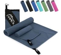Pameil Toalla Gimnasio Juego de 2 (Toalla Microfibra 160x80 cm + Toalla Pequeña 80x40 cm), Compactas y de Secado Rápido-Toallas Gimnasio Deportes y Fitness (Azul Marino)