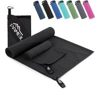 Pameil Toalla Gimnasio Juego de 2 (Toalla Microfibra 160x80 cm + Toalla Pequeña 80x40 cm), Compactas y de Secado Rápido-Toallas Gimnasio Deportes y Fitness (Negro)