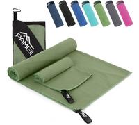 Pameil Toalla Gimnasio Juego de 2 (Toalla Microfibra 160x80 cm + Toalla Pequeña 80x40 cm), Compactas y de Secado Rápido-Toallas Gimnasio Deportes y Fitness (Verde Militar)