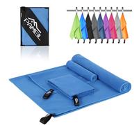 Pameil Toalla Microfibra Juego de 3 (160x80cm Toalla Baño +2 Piezas 80x40cm Toalla Manos), Toalla Playa Grande Microfiber, Toalla Gimnasio de Secado Rápido para Gym Sauna (Azul)