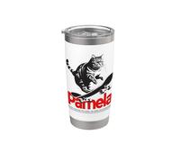 PAMELA - Bonito nombre de chica con gato y monopatín Vaso térmico de acero inoxidable de doble pared