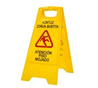 PAMEX Cartel de Suelo Mojado. Señal Plegable Señalización Advertencia Mojado Color Amarillo. Advertencia Superficie Resbaladiza. En Castellano y Euskera