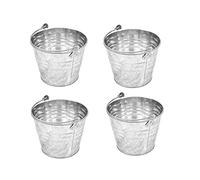 Pamex - Pack de 4 Cubos de Metal galvanizados de 5 litros, de 22,1 x 17,9 cm, con Mango de Metal para Limpieza, jardinería, hogar… Balde de Metal, cubeta, barreño Metalizado