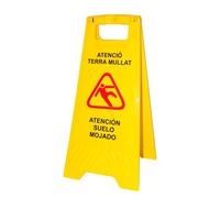 PAMEX Señal de Suelo Mojado. Cartel Plegable Señalización Advertencia Mojado Color Amarillo. Advertencia Superficie Resbaladiza. En Castellano y Catalán