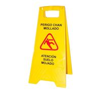 PAMEX Señalización Advertencia Suelo Mojado Cartel de Suelo Mojado Señal Plegable Color Amarillo. Advertencia Superficie Resbaladiza. En Castellano y Gallego