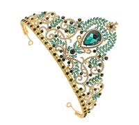 PAMINGONO 1pieza Barroca De Rhinestones Para Mujeres y Niñas Adorno Elegante Para Bodas y Fiestas Diadema Grande Verde Para Novias y Damas De Honor