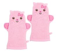 PAMINGONO 2 Manoplas Exfoliantes de Baño para Niño y Niños en Algodón Rosa Diseño Animal, Limpieza Efectiva sin Dañar el Tejido Cutáneo, para Viajes de Fin de Semana