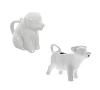 PAMINGONO 2 piezas Jarras de Leche Cerámicas Pequeñas con Forma de Animal Mini Cremador para Café y Té Diseño Blanco de Perro y Vaca Fácil de Limpiar para Hogar y Restaurante