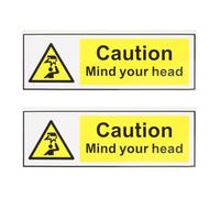 PAMINGONO 2 piezas Señales de Seguridad Autoadhesivas Pegatinas de Advertencia Mind Your Head PVC Duradero para Techos Bajos Adhesión Fuerte para Uso Talleres y Fábricas