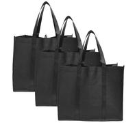 PAMINGONO 3 piezas Bolsa de Compra Reutilizable Plegable de Bolsas Portátiles de Tela No Tejida Negra Resistentes y Fáciles de Limpiar para Frutas Juguetes y Supermercado para Mujeres y