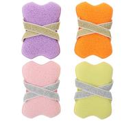 PAMINGONO 4 Bolsas de Malla Exfoliante para Jabón Doble Cinta Colores Surtidos Verde Rosa Morado Naranja Esponja para Ducha y Limpieza Corporal Diaria Secado Rápido Adecuado