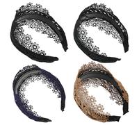 PAMINGONO 4 Diademas Anchas para Mujer, Banda Ancha Cabello de Tela Transpirable, Colores Negro Azul Café Verde, Accesorio para Exteriores y Uso Diario