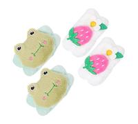 PAMINGONO 4piezas Muñequera Absorbente De Agua Para Cuidado Facial Banda Cómoda Para Maquillaje Muñequera Para Lavado De Cara Diseño Divertido Rana y Fresa