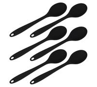PAMINGONO 6 Cucharas de Silicona Negras Resistentes al Calor Utensilios de Cocina Antiadherentes Multifuncionales para Sopa Ensalada y Fideos Juego de 6 Piezas para Uso en Cocina Diaria