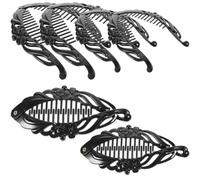PAMINGONO 6 piezas Pinzas de Pelo Mujer Floral Clips Forma Pez con Dos Flores Spray Negro Brillante Grandes y Medianos Accesorios para Estilismo Diario y Regalo