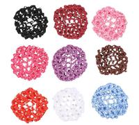 PAMINGONO 9 piezas Wine Rhinestone Hair Net Bun Cover For Women Hair Snood For Party Gymnastics Events