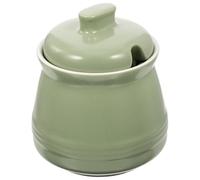 PAMINGONO Azucarero de Cerámica 380 Ml con Tapa y Cuchara Frasco para Condimentos y Café Salero Doméstico Color Verde Manzana Recipiente Resistente y Fácil de Limpiar para Cocina y