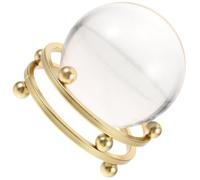 PAMINGONO Bola de Cristal Decorativa con Base de Hierro Dorado, Esfera de Vidrio Lisa Tamaño Medio para Decoración de Escritorio y Hogar, Adorno Feng Shui para Oficina y Obsequio Elegante