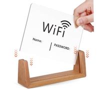 PAMINGONO Cartel Señal WiFi Acrílico con Base de Madera Letrero de Mesa para Contraseña WiFi Señalización para Negocios y Habitaciones Compacto y Transparente Fácil Conexión para Invitados