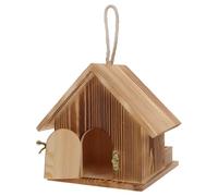 PAMINGONO Casa Nido Colgante para Colibríes de Madera Natural, Nido de Cría para Pájaros Pequeños de Exterior, Refugio Seguro de Pino Quemado 17.5x18.2x17.2 Cm para Jardín y Balcón