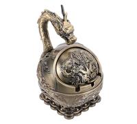 PAMINGONO Cenicero Retro de Metal con Tapa a Prueba de Viento, Diseño Vintage de Dragón en Bronce Antiguo, Portátil y Ligero para Uso en Interiores y Exteriores, Decoración Creativa