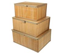 PAMINGONO Cesta de Almacenamiento Tejida de Bambú 3 Piezas con Tapa Organizador Rectangular con Forro Interior para Hogar y Escritorio Soporte Multifuncional para Oficina y Baño