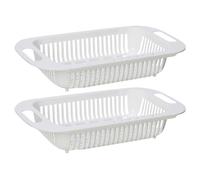 PAMINGONO Cesta de Drenaje Extensible para Fregadero 2 Piezas Color Blanco Colador Rectangular Ajustable para Escurrir Frutas y Verduras Utensilios de Cocina Prácticos para