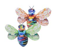 PAMINGONO Colgantes de Abeja de Hierro Forjado 2 Piezas Decoración de Jardín y Pared Alas Verdes y Naranjas Arte Mural Metálico para Patio y Exteriores