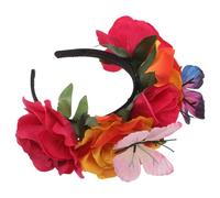 PAMINGONO Diadema Cabello Flores Artificiales Rosas y 3D Banda Trenzada de Tela Rosa Fucsia Accesorio para Fiestas Playa y Celebraciones de para Niñas y Mujeres