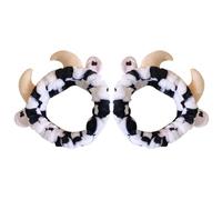 PAMINGONO Diadema de Spa Estampado de Vaca 2 Piezas para Maquillaje y Cuidado Facial, Accesorio Elástico para Mujeres y Niñas, Adecuada para Uso en Invierno y Rutinas de Belleza