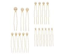 PAMINGONO Horquillas Cabello 18 Piezas Mezcla Tamaños Perlas, Palillos Dorados en U para Moños y Peinados Diarios, Accesorios para Boda Mujer, Ideales para Cabello Grueso y Rizado