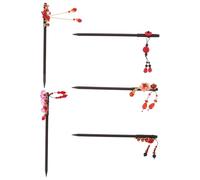 PAMINGONO Horquillas Chinas Vintage de Madera con Borlas Rojas Set de 5 Piezas para Moños y Recogidos Tradicionales Accesorios Asiáticos para Cabello Largo Ideales para Hanfu Qipao y