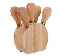 PAMINGONO Juego para Servir Queso Soporte de Madera Cuchillos y Espátula de Acero Inoxidable Tenedor Pequeño Multifunción Set Práctico para Cocina y Picnic Utensilios para Cortar y